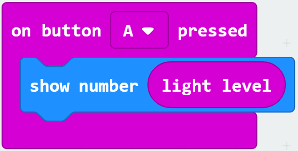 if button a pressed, show light level